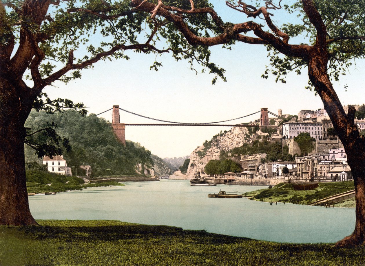 Clifton Suspension Bridge (handfärgat foto) av English School