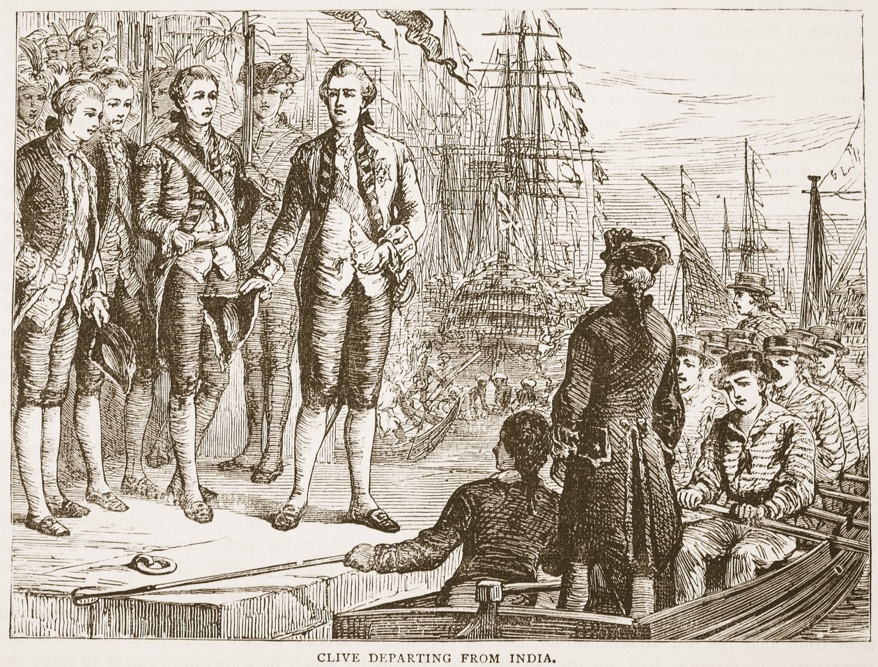 Clive avgår från Indien, illustration från Cassells Illustrated History of India av James Grant, pub. 1879 av English School