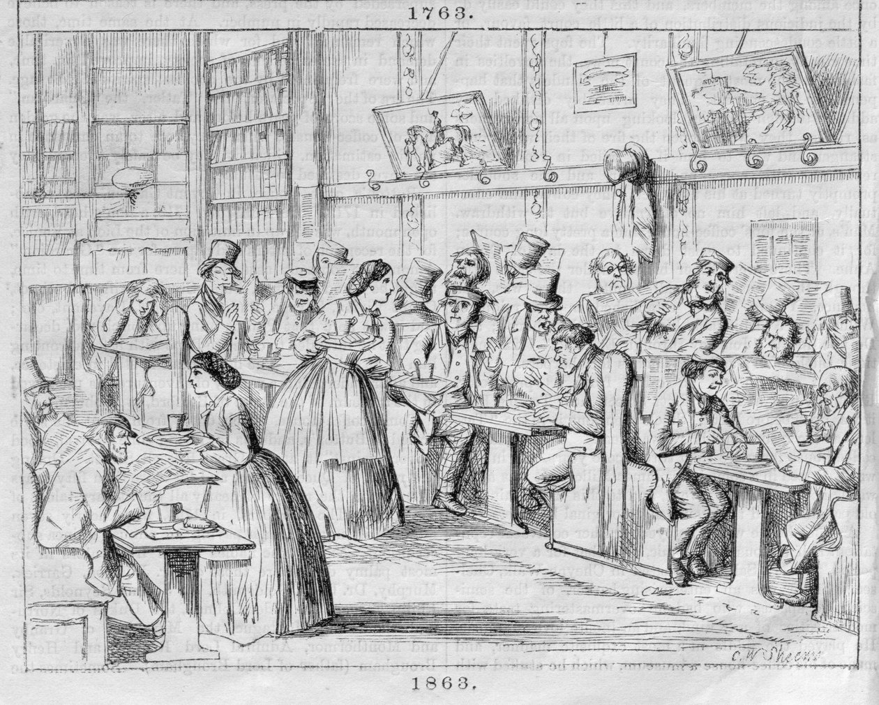 Coffee Room 1863, från London Coffee-Houses Past and Present (färggravyr) av English School