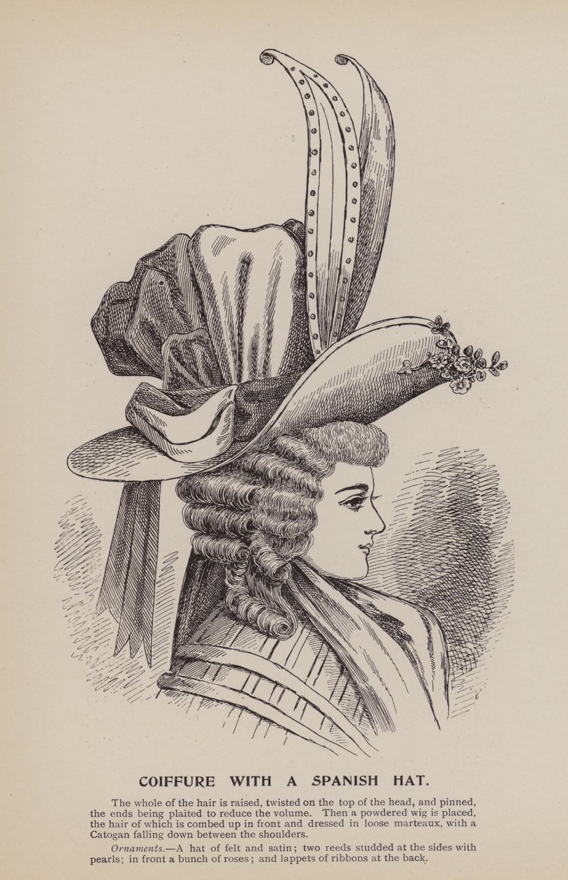 Coiffure med spansk hatt (gravyr) av English School