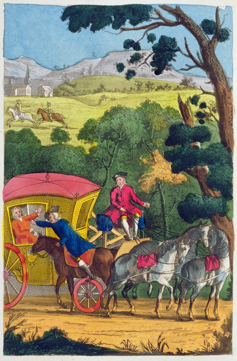 Överste Jack rånar Mary Smith i Maidenhead Thicket, illustration från Lives and Adventures of the Most Celebrated Highwaymen and Street Robbers... publicerad 1822 av English School