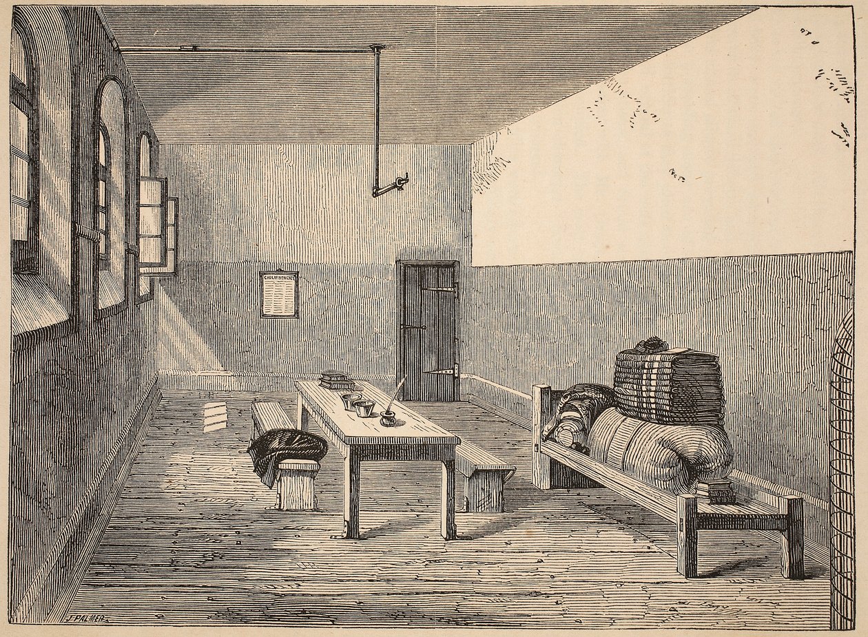 Condemned Cell, Newgate, illustration från The Criminal Prisons of London och scener från Prison Life av Henry Mayhew och John Binny, pub. 1862 av English School