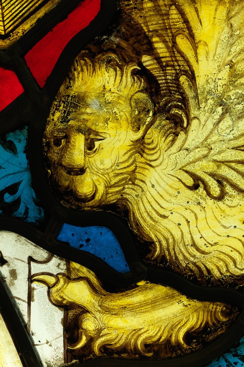 Bevarad del från Great East Window på York Minster: "The Opening of the First Seal" av English School