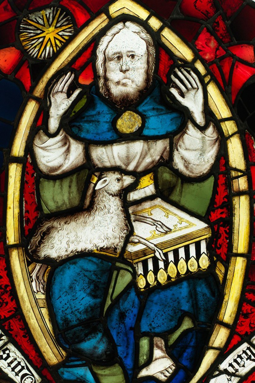 Bevarad del från Great East Window på York Minster: "The Opening of the Sixth Seal" av English School