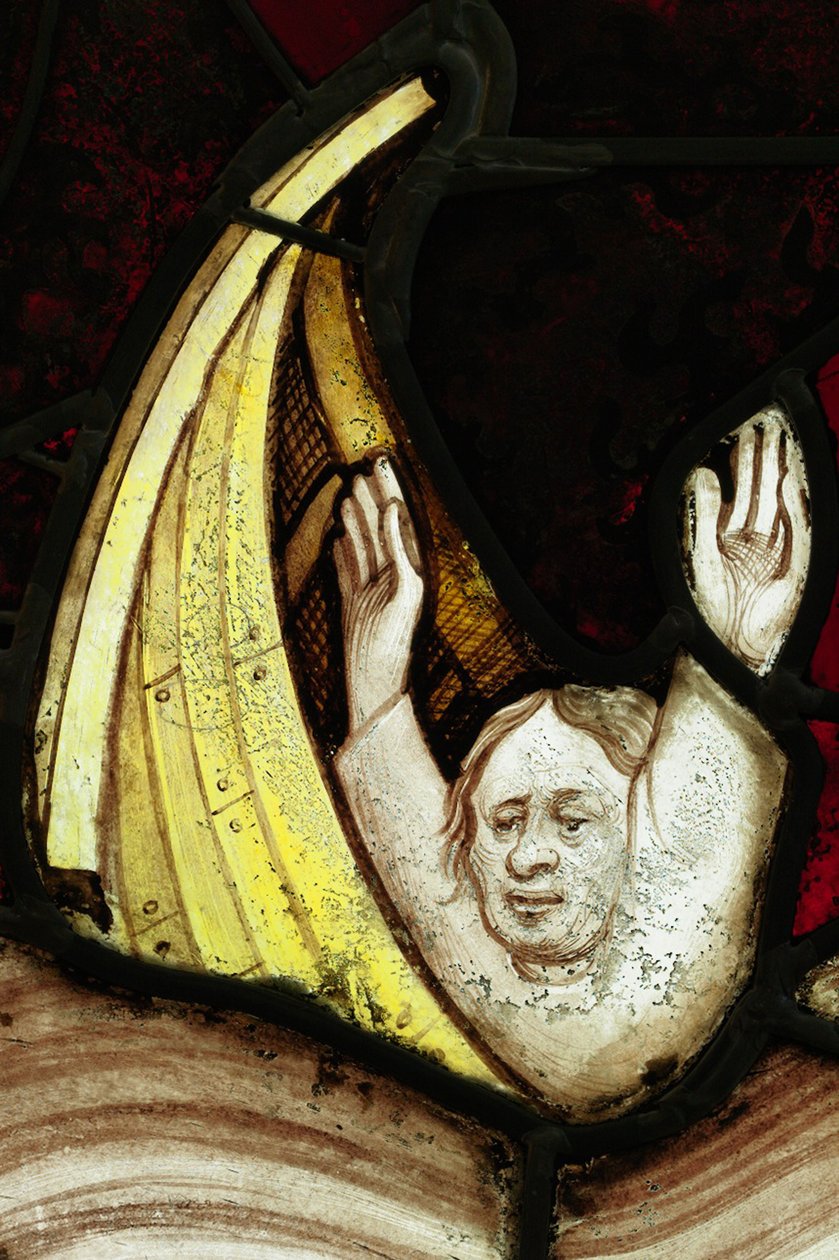 Bevarad del från Great East Window på York Minster: "The Second Angel Sounds the Trumpet" av English School