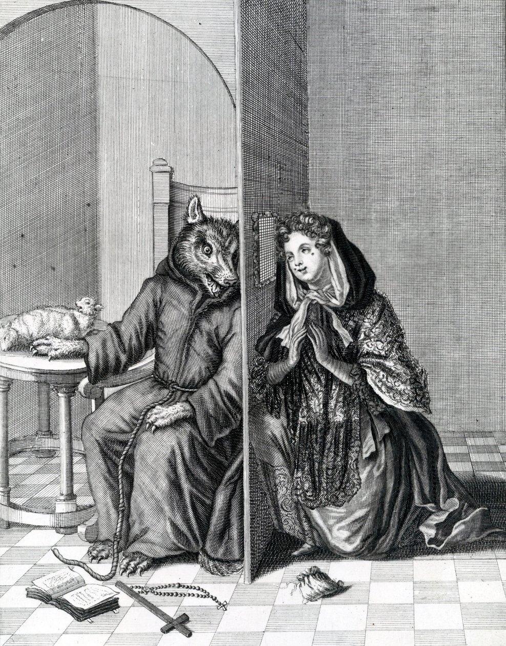 Konvertera Angliam, eller det är ett dåraktigt får som gör vargen till sin biktfader, 1800-talet av English School