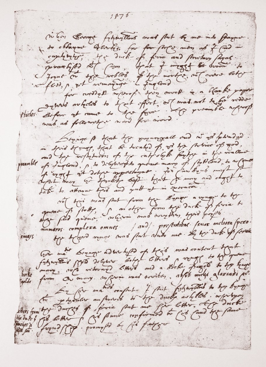 Kopia av ett holografmemo av John Hawkins angående hans kontakter med Spanien, 1576 av English School