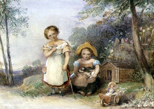 Cornish Misses (akvarell på papper) av English School