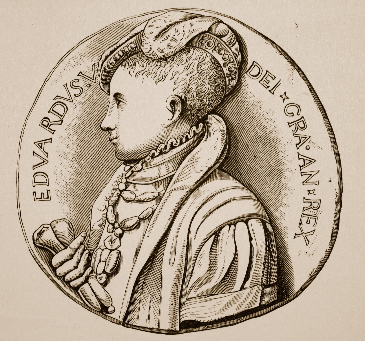 Kröningsmedalj av Edward VI (sepiafoto) av English School