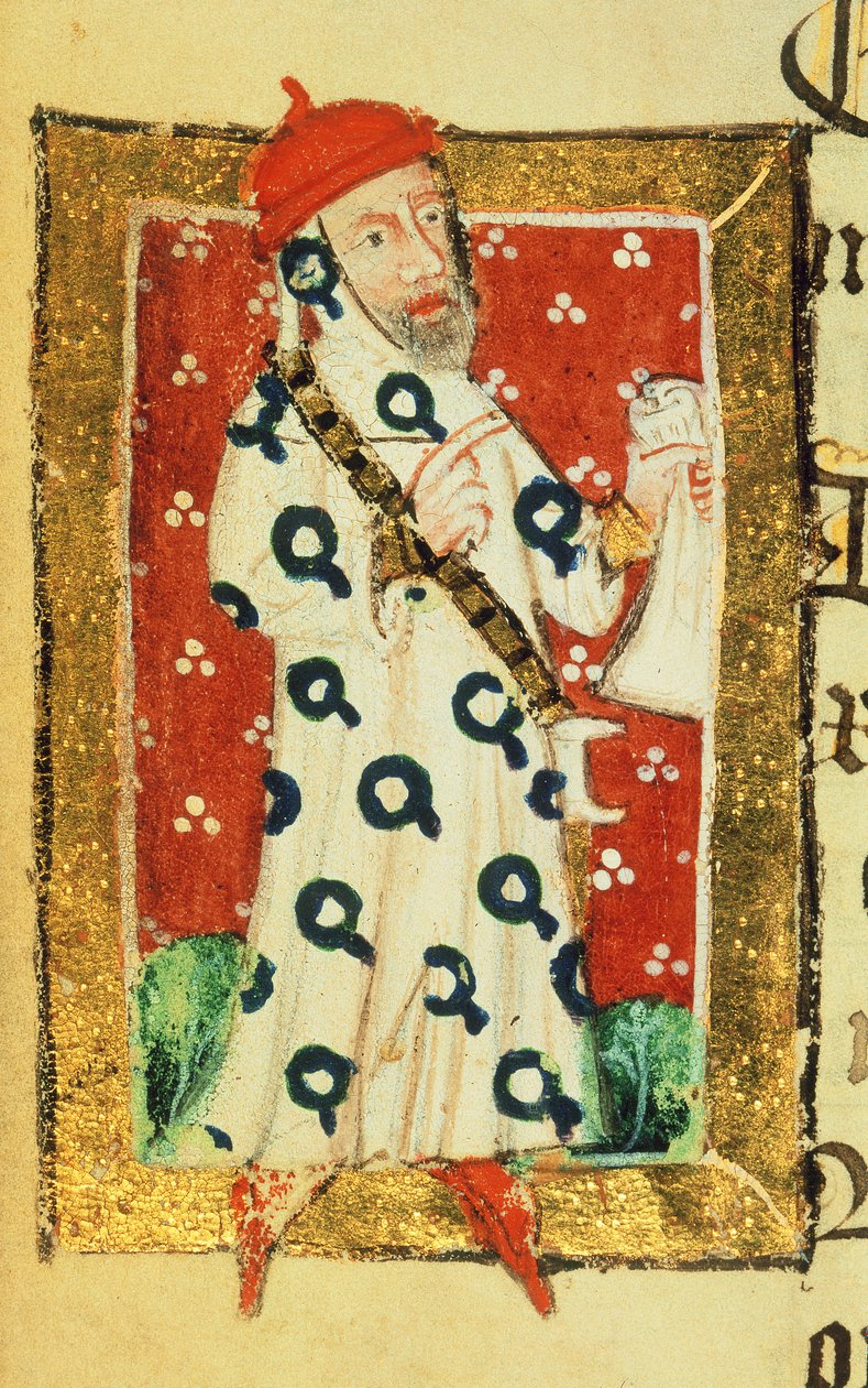 Cott Nero D VII f.105v Nigel Lorning, Knight of the Garter, från Benefactors Book of St. Alban