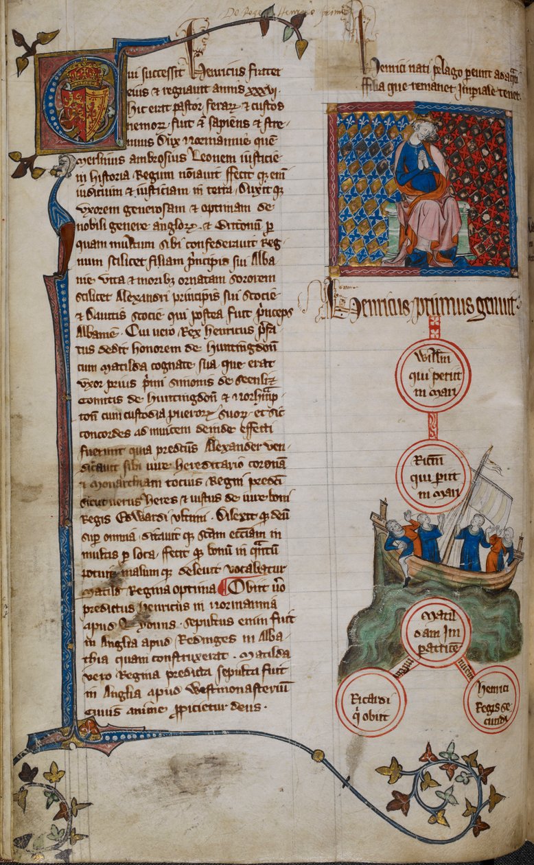 Cotton Claudius D. II, f.45v Henry I och hans ättlingar (vellum) av English School