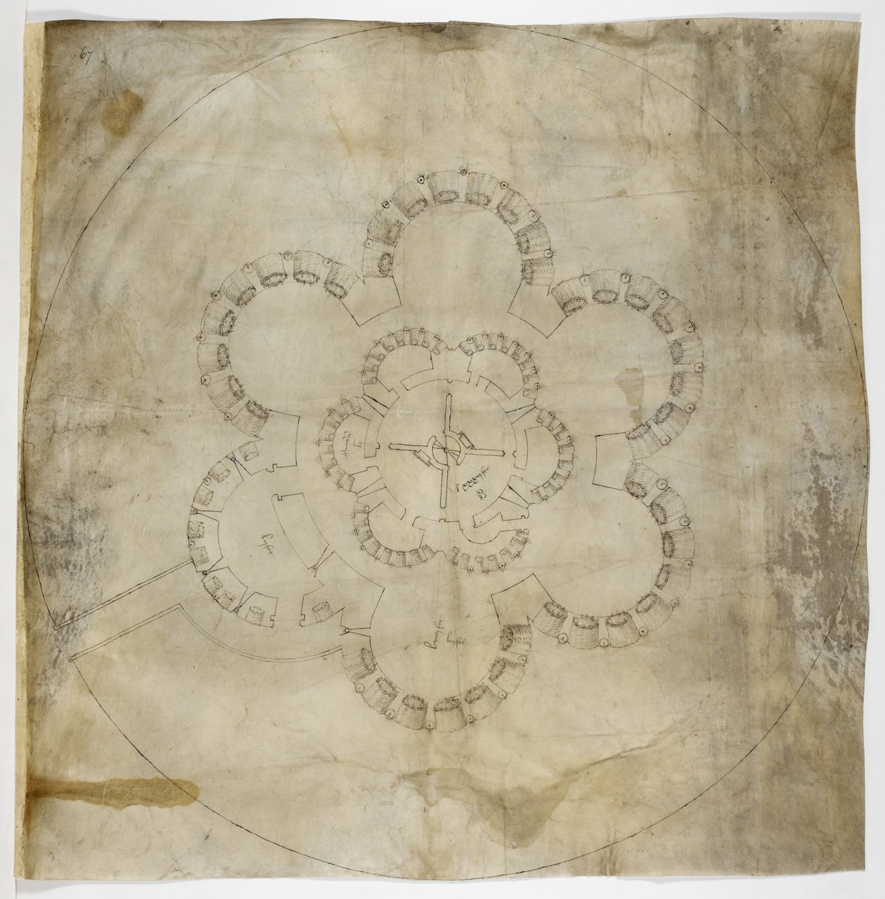 Bomull MS. Augustus I.i.67 Ground Plan of Deal Castle (bläck på pergament) av English School