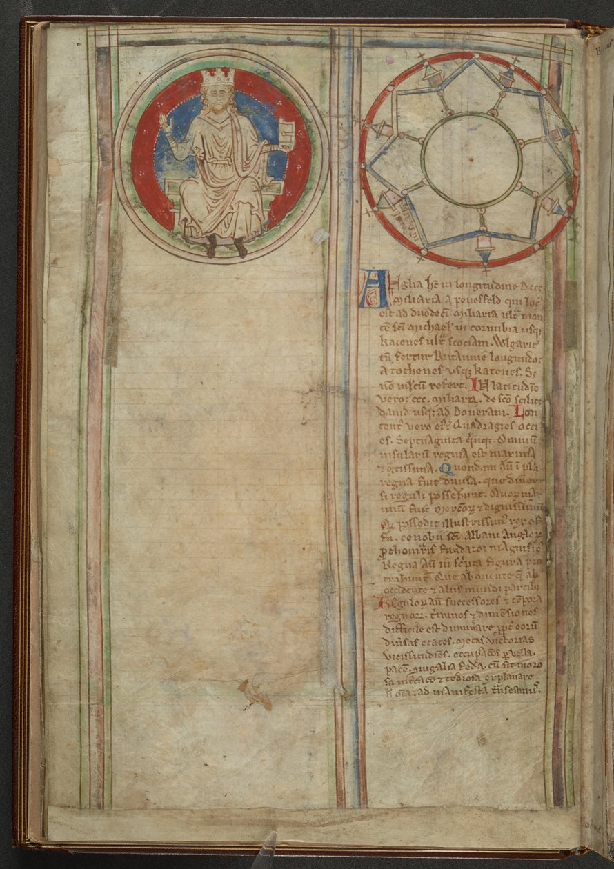 Bomull MS Claudius D VI, f.5v f. 5v: Beskrivning av den anglosaxiska heptarkins sju kungadömen, c.1255-59 (vellum) av English School