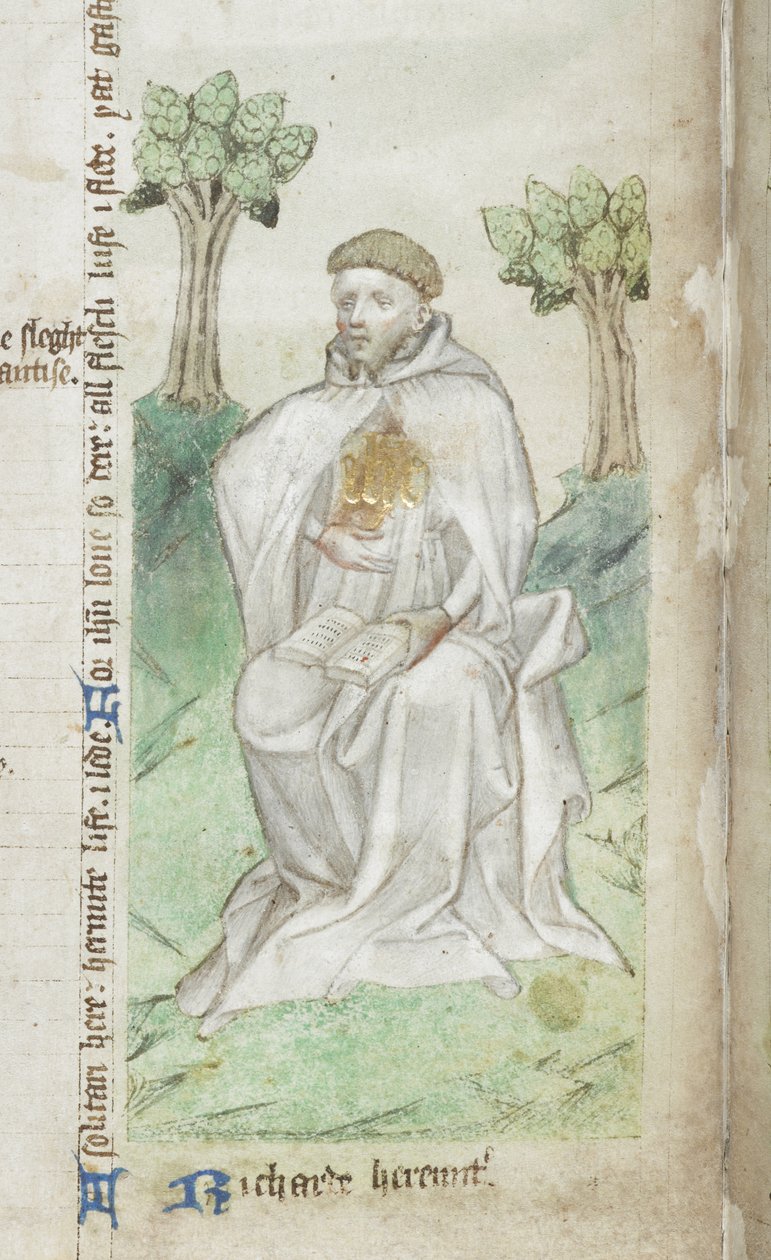 Cotton MS Faustina B.VI (2) f008v, Richard Rolle från Hampole, detalj (vellum) av English School