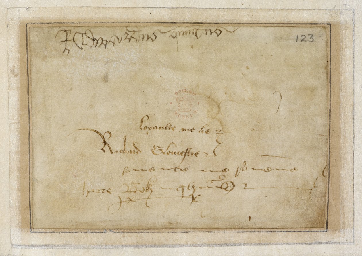 Cotton MS Vespasian F XIII f.123 Richards "loyalty me lie"-signatur bredvid Edward V:s signatur av English School