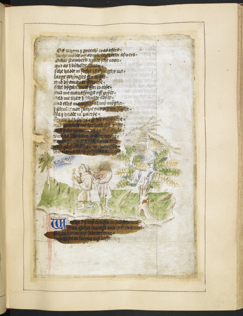 Cotton Ms Tiberius A vii fol.49 A Personification of Necromancy (vellum) av English School
