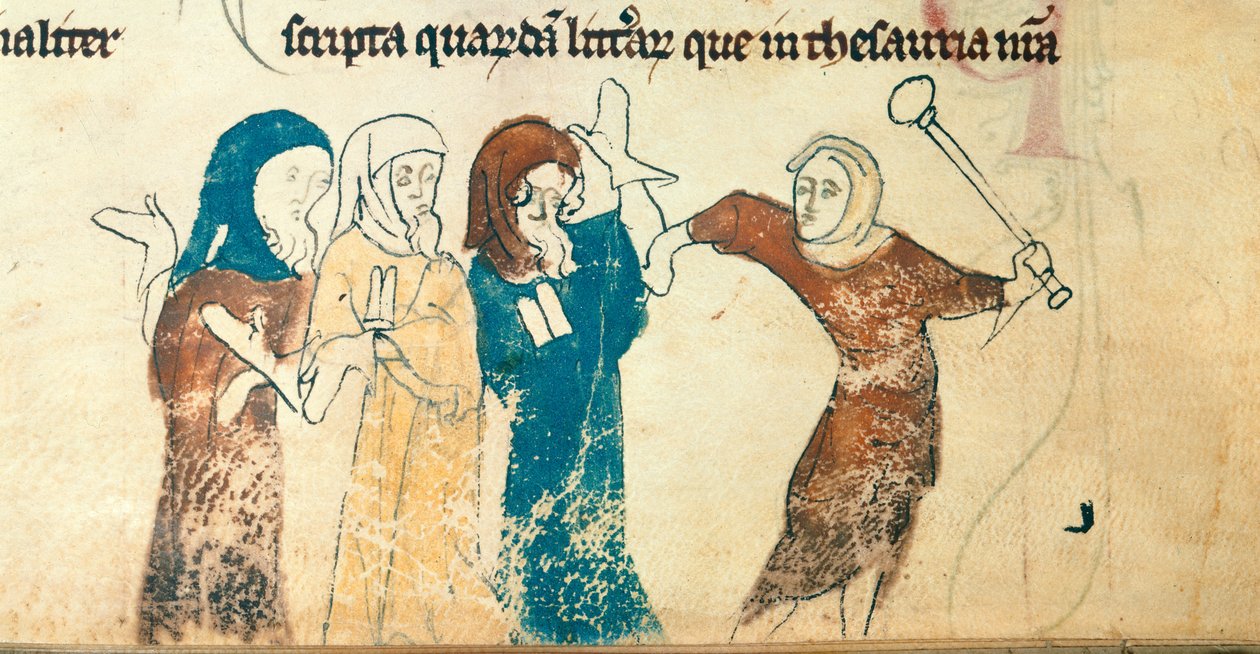 Cotton Nero D. II, f.183v Förföljelse av judarna, illustration från 
