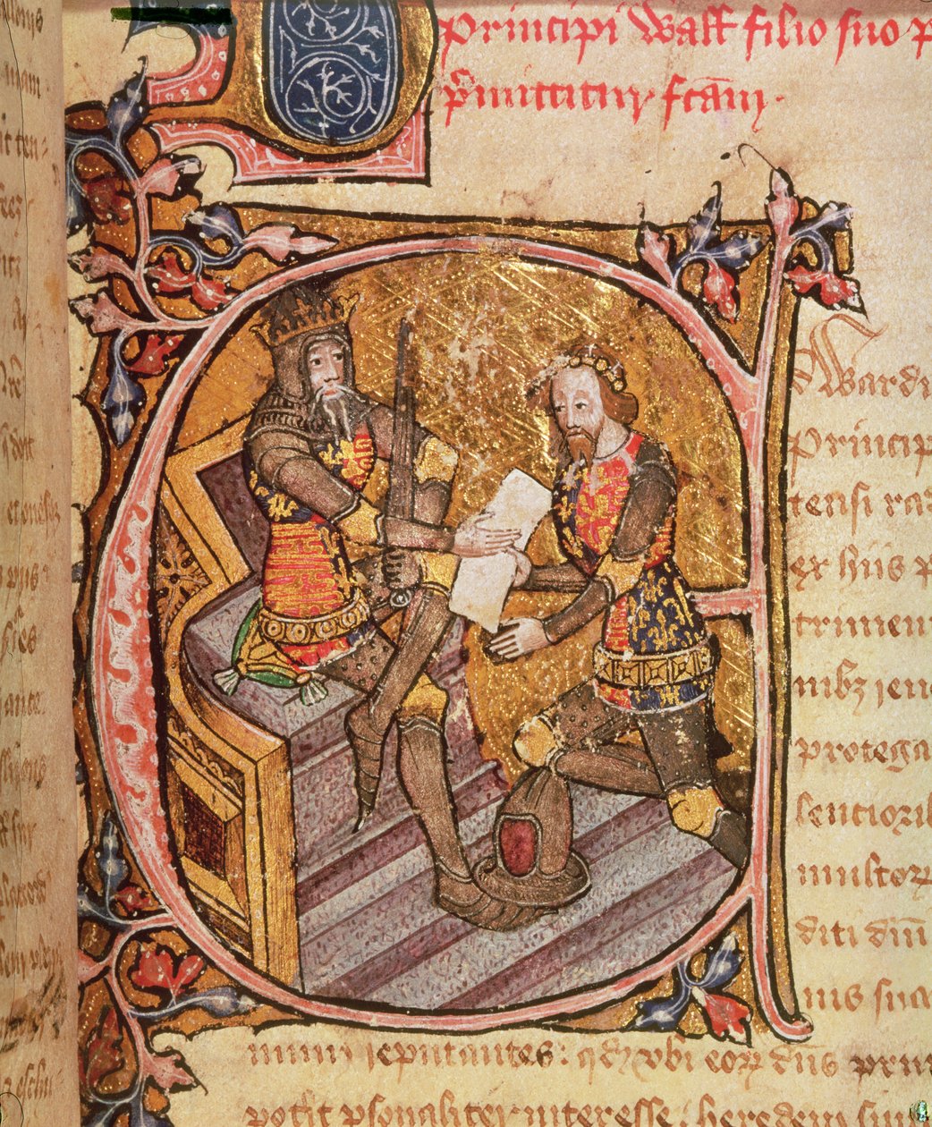 Bomull Nero D VI fol.31 Edward III beviljar den svarte prinsen furstendömet Aquitaine av English School