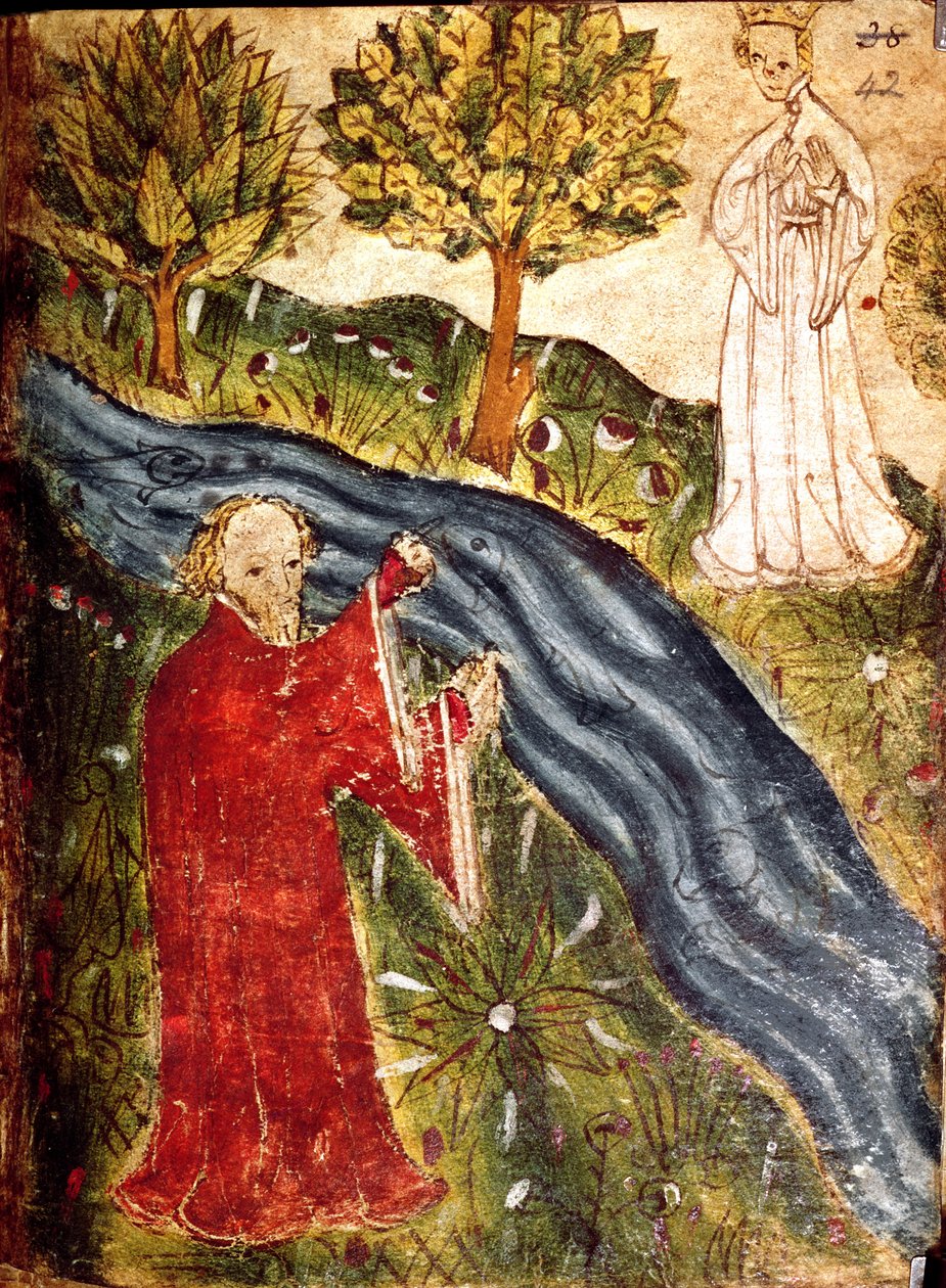 Cotton Nero Ms A X, f. 42 The Dreamer with the Pearl Maiden, ca 1375-1400 (vellum) av English School