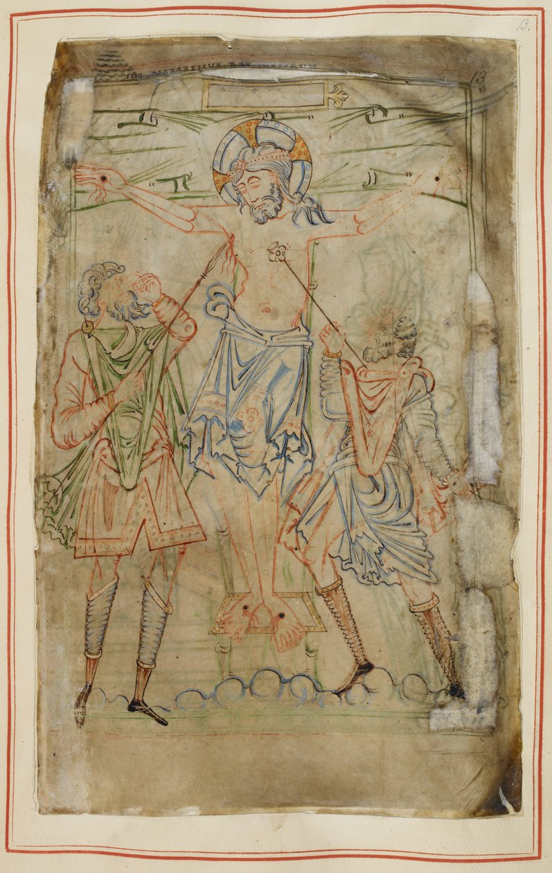 Bomull Tiberius C. VI, f.13 Korsfästelsen, från Tiberius Psalter, c.1050 (vellum) av English School