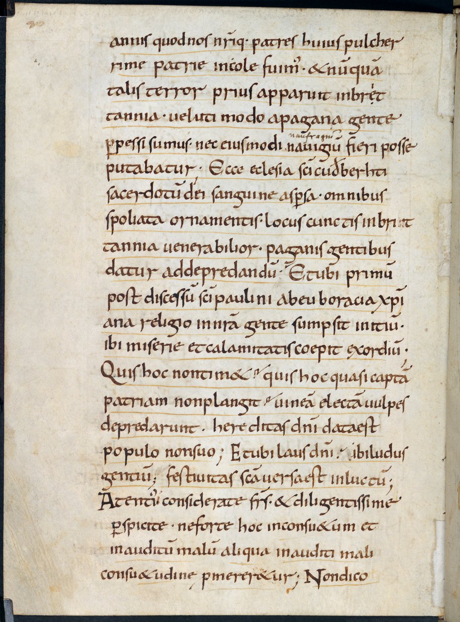 Bomull Vespasianus A. XIV, f.126v Letter of Alcuin som erbjuder commiserations på vikingatacken på Lindisfarne 793 (bläck på veläng) av English School