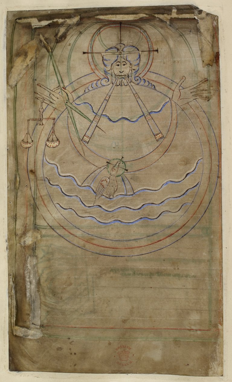 Cotton ms tiberius c vi f007v Diagrammatisk representation av skapelsen, illustration från 