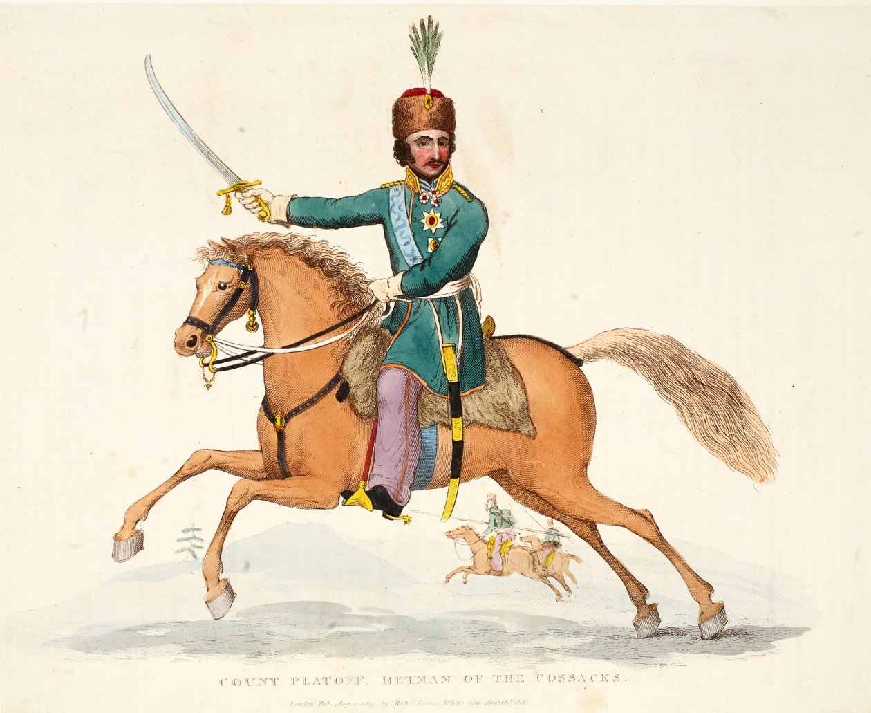 Greve Platoff, Kosackernas Hetman, pub. av Richard Evans, engr Romney, illustration från An Historical Account of the Battle of Waterloo av William Mudford, 1816 av English School