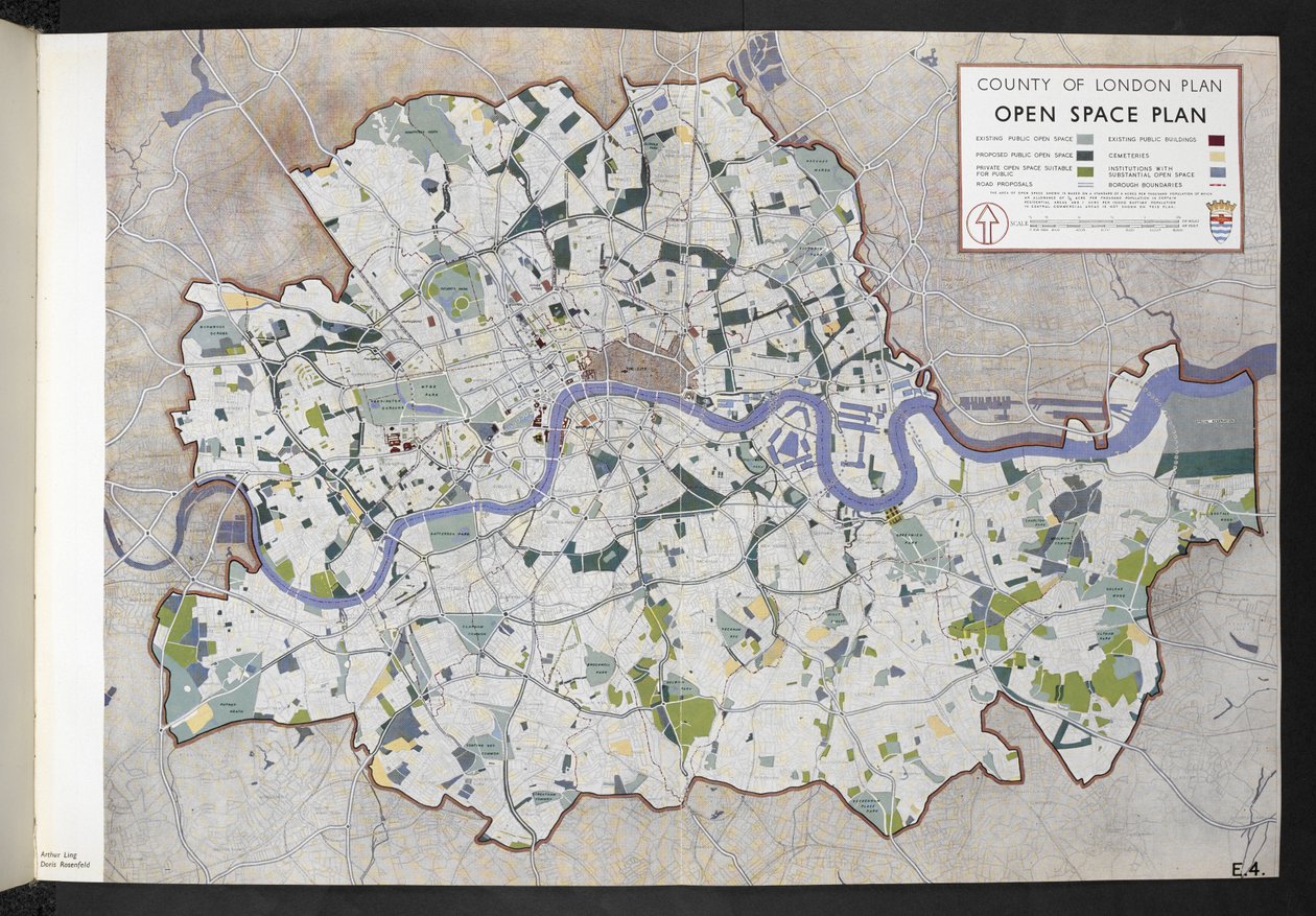 County of London Open Space Plan / utarbetad för London County Council av J.H. Forshaw och Partick Abercrombie av English School