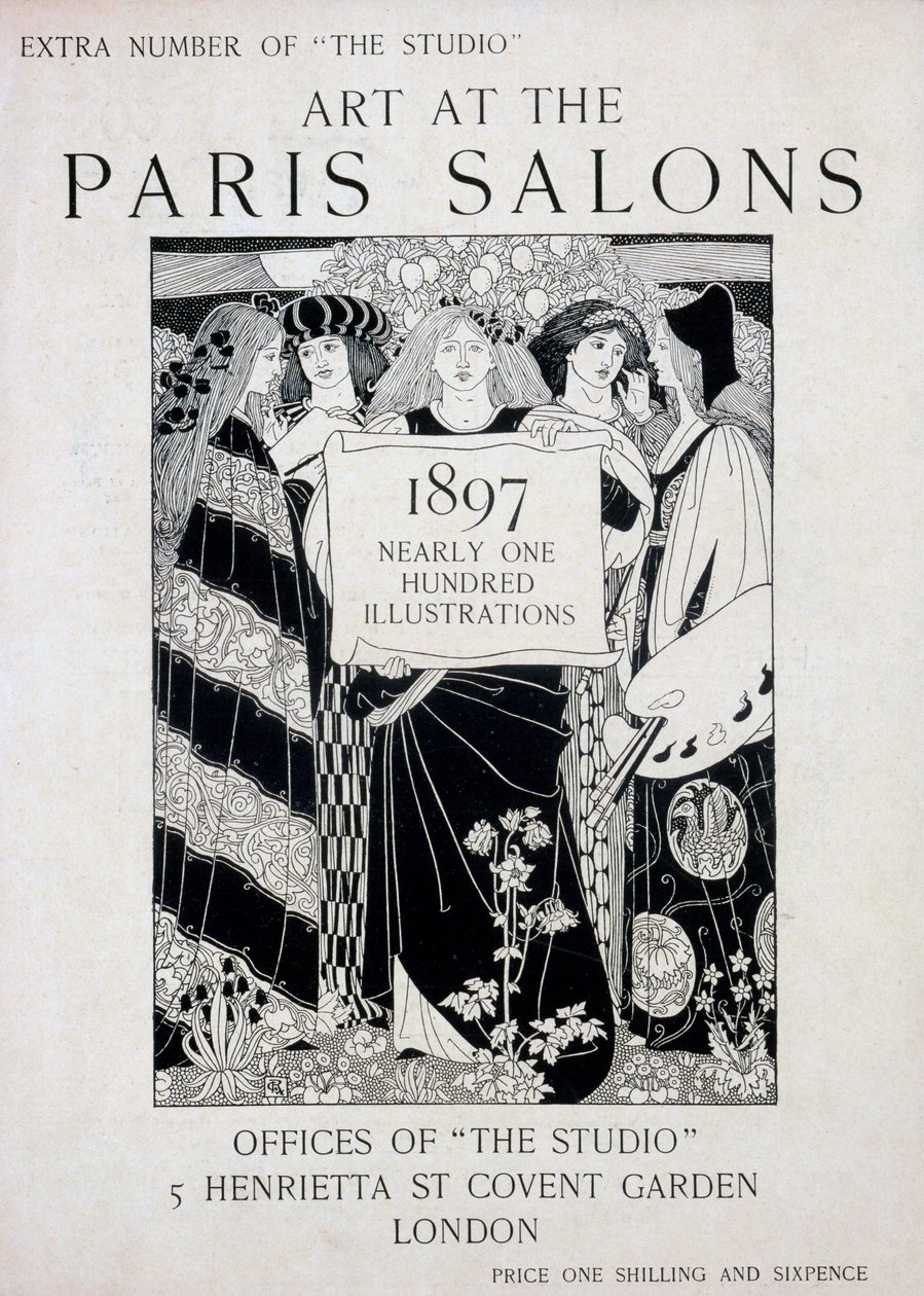Omslag för Art at the Paris Salons, extranummer av The Studio magazine, 1897 (lito och boktryck) av English School