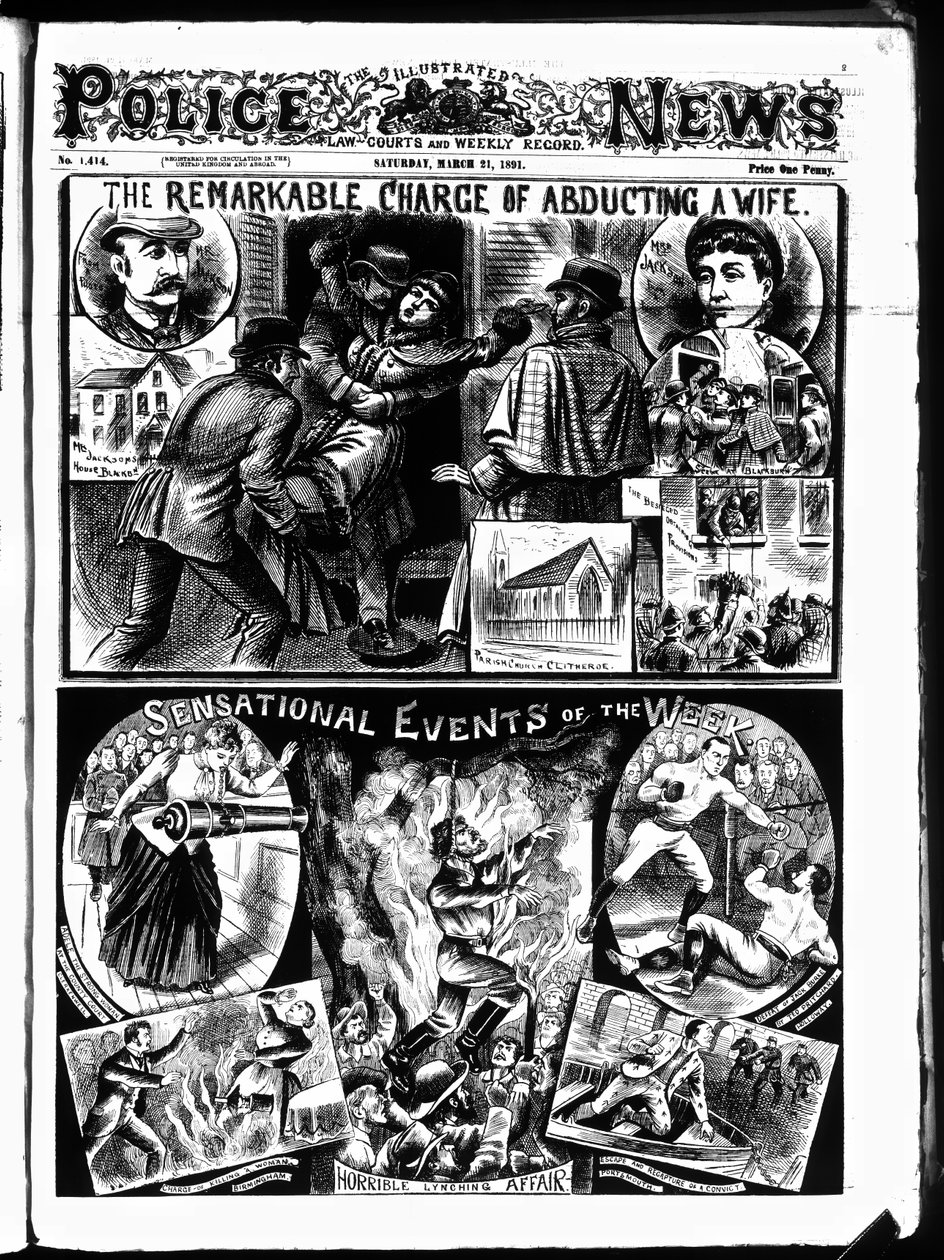 Omslag till Illustrated Police News, lördagen den 21 mars av English School