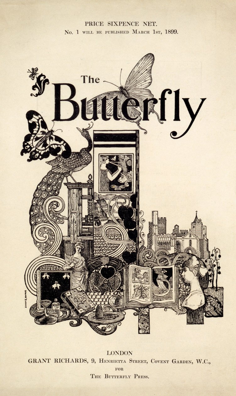 Omslag till The Butterfly Magazine, publicerat 1 mars 1899 (lito och boktryck) av English School