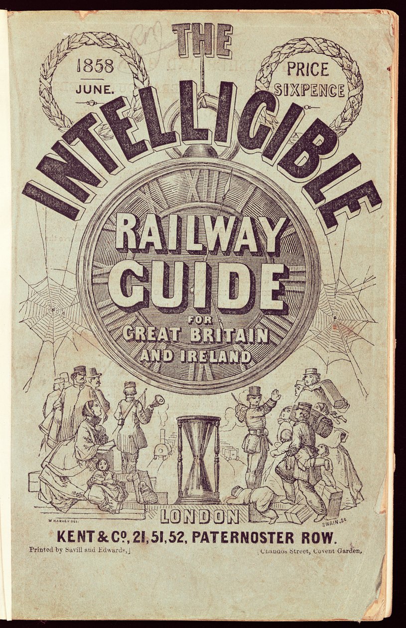 Omslag till "The Intelligible Railway Guide", juni 1858 (tryck) av English School