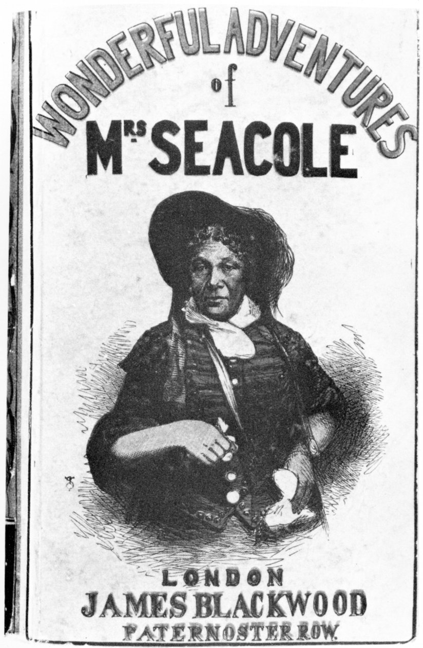 Omslag till den första upplagan av The Wonderful Adventures of Mrs Seacole, publicerad av James Blackwood från Paternoster Row, 1857 av English School