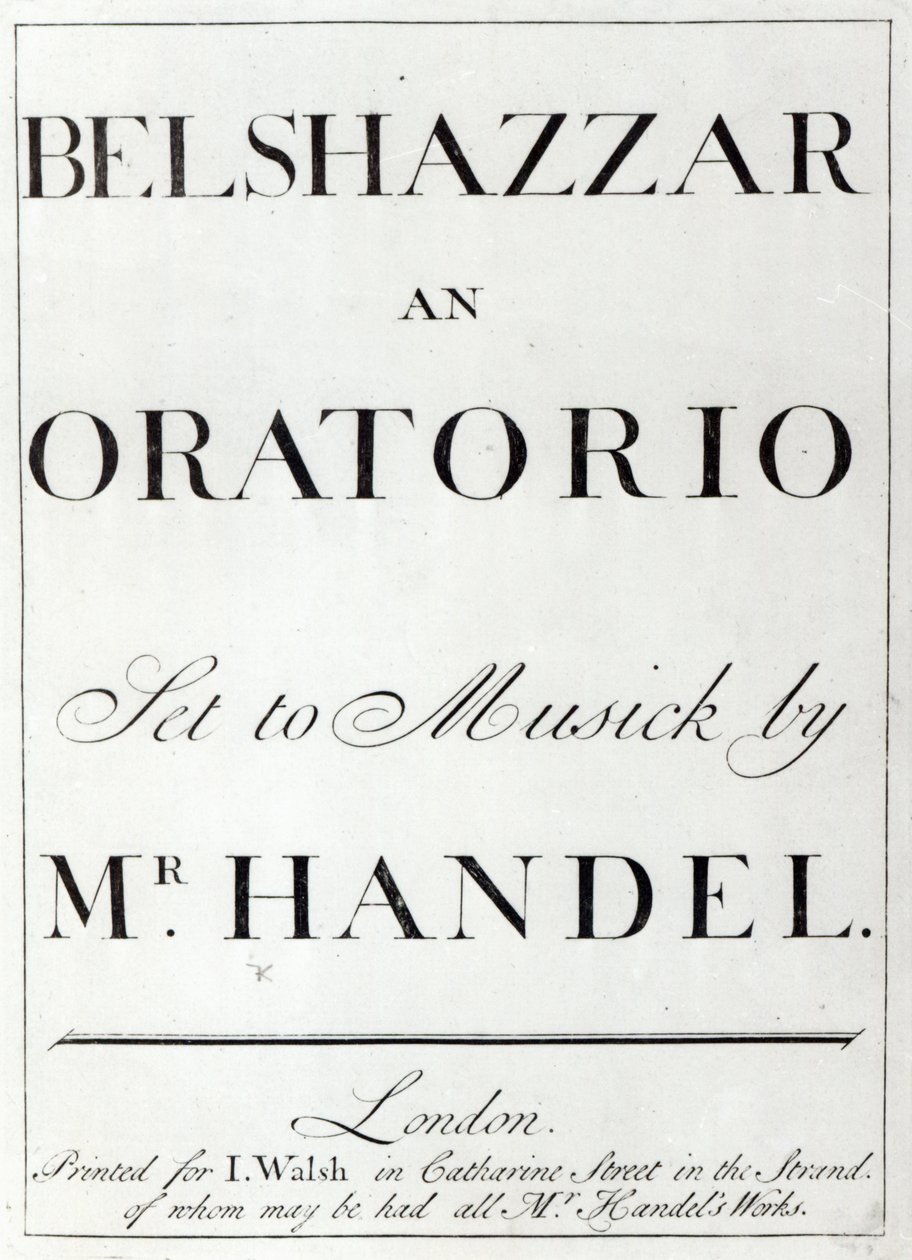Omslag till partituren till Belshazzar av Handel, publicerad 1745 av English School
