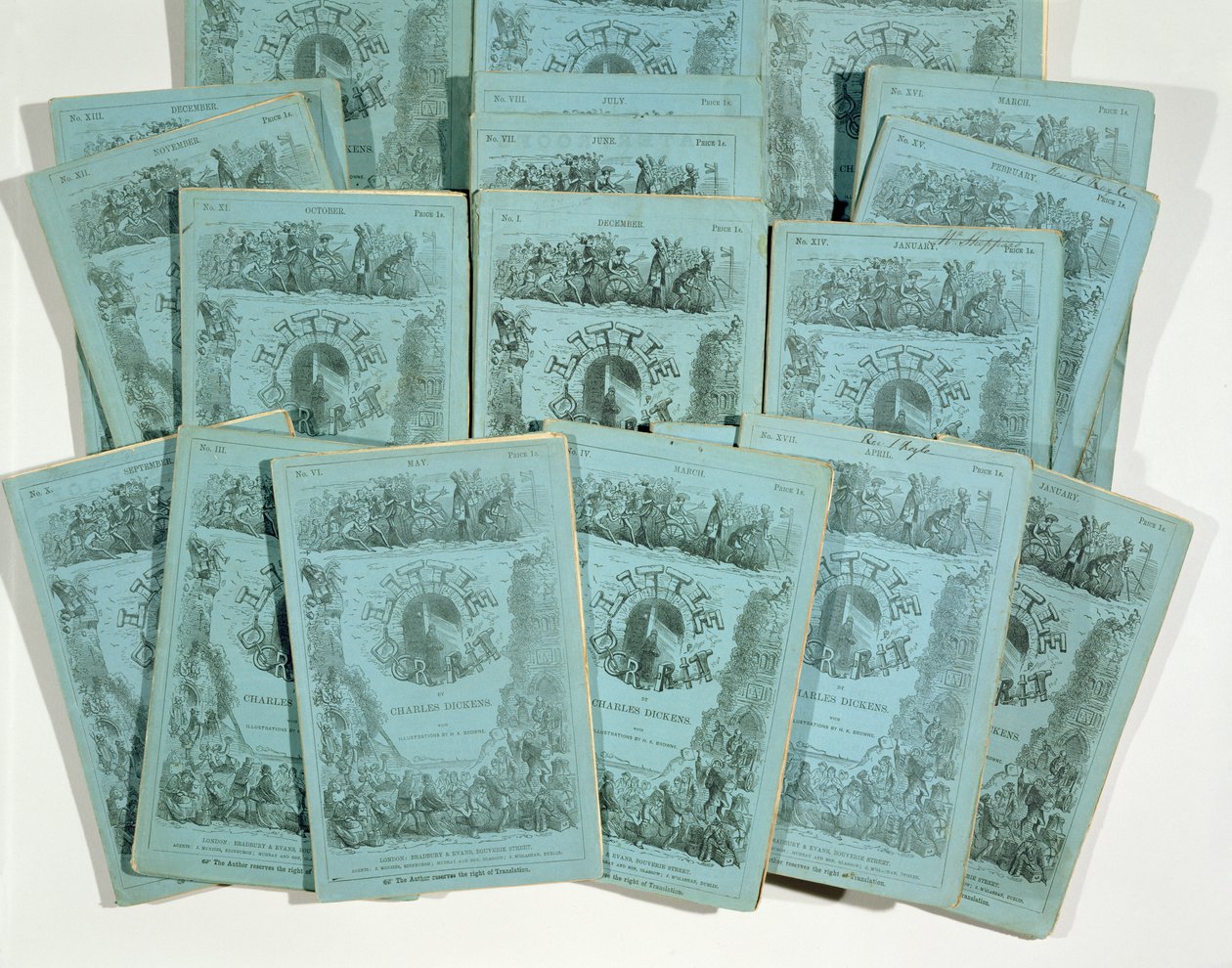 Omslag från Monthly Issues of Little Dorrit av Charles Dickens (1812-70), publicerade ca. 1856 av English School