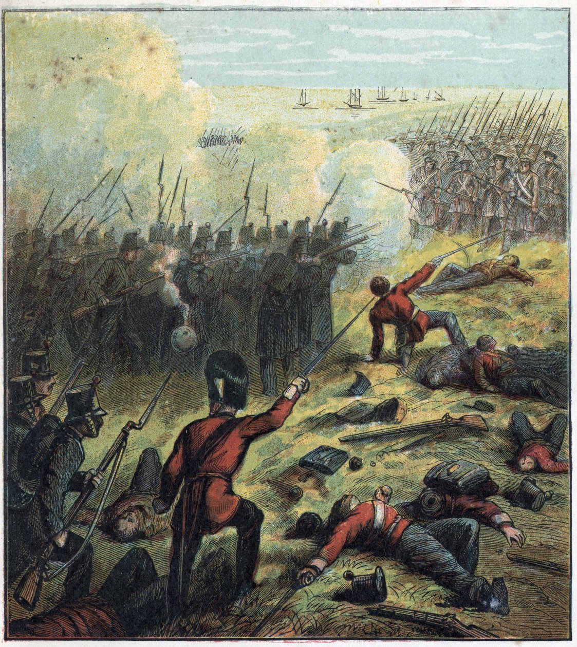 Krimkriget (1853-1856) mellan Ryssland och det osmanska riket: fransmännen och britterna allierade sig med turkarna för att belägra den ryska hamnen i Sebastopol från 17 oktober 1854 till 8 september 1855. "Belägringen av Sebastopol" av English School
