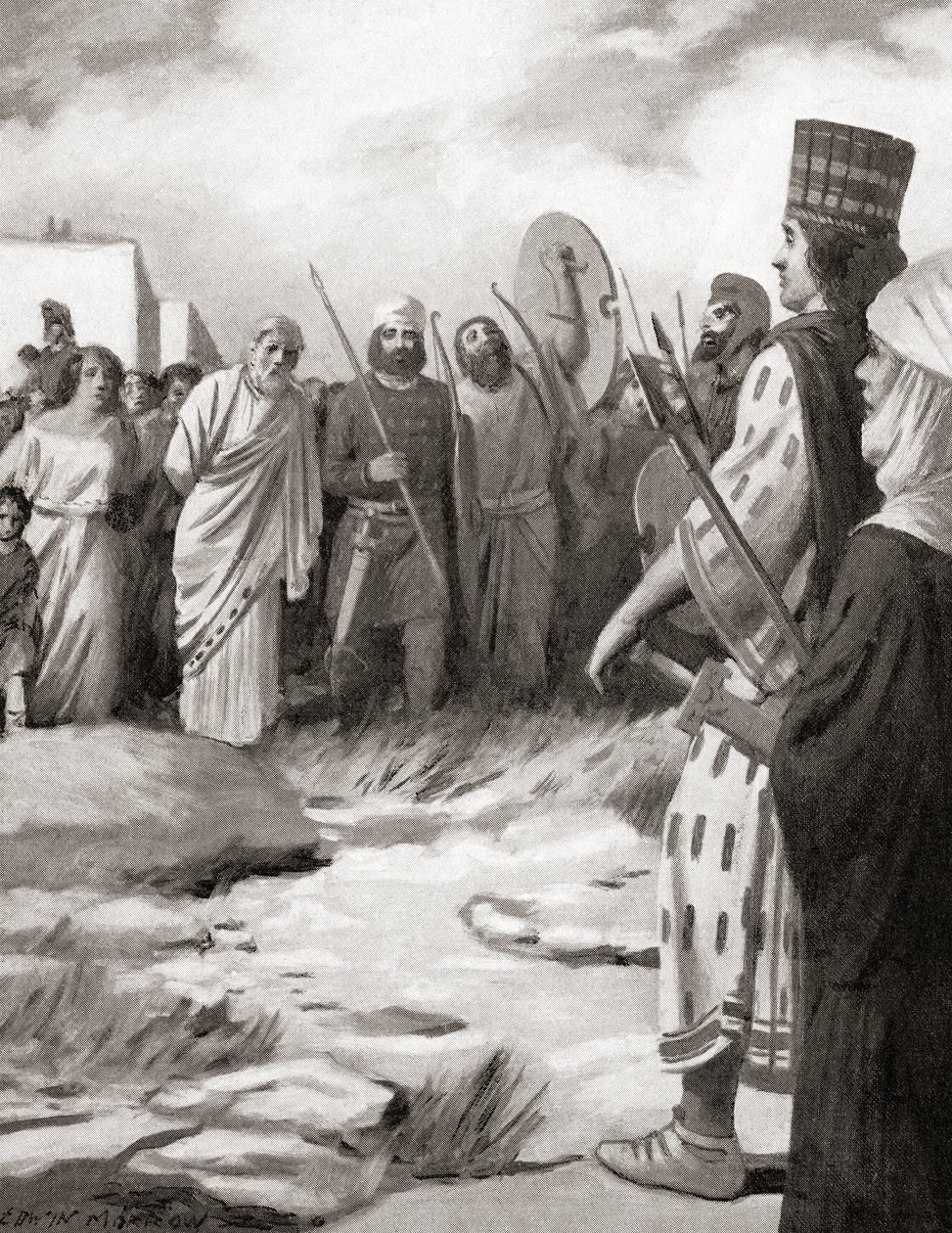 Croesus av Lydia ledde inför Cyrus den Store vid intagandet av Sardis, ca 546 f.Kr., från Hutchinson