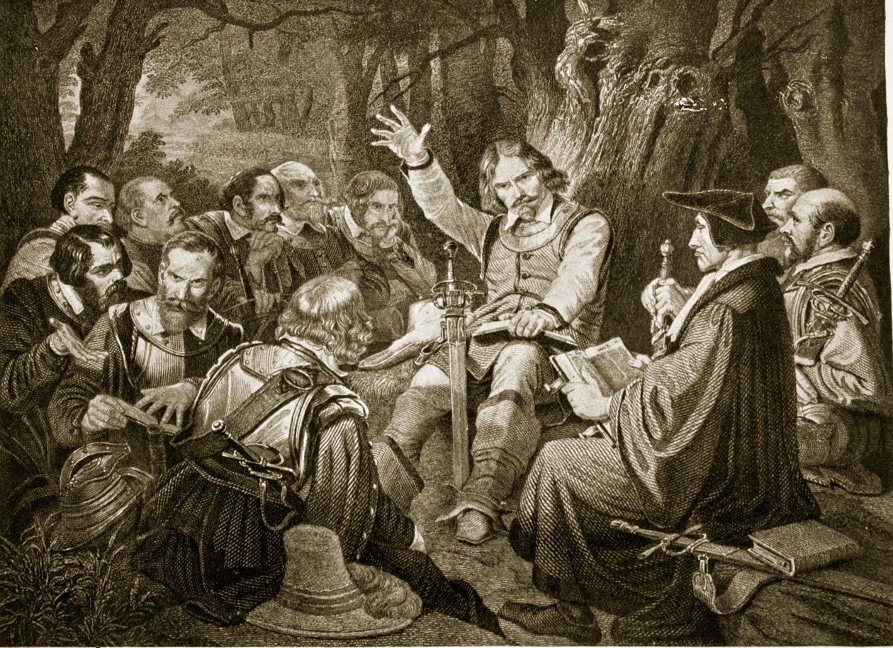 Cromwell före slaget vid Dunbar, 1650, illustration från Hutchinsons Story of the British Nation, ca 1923 av English School