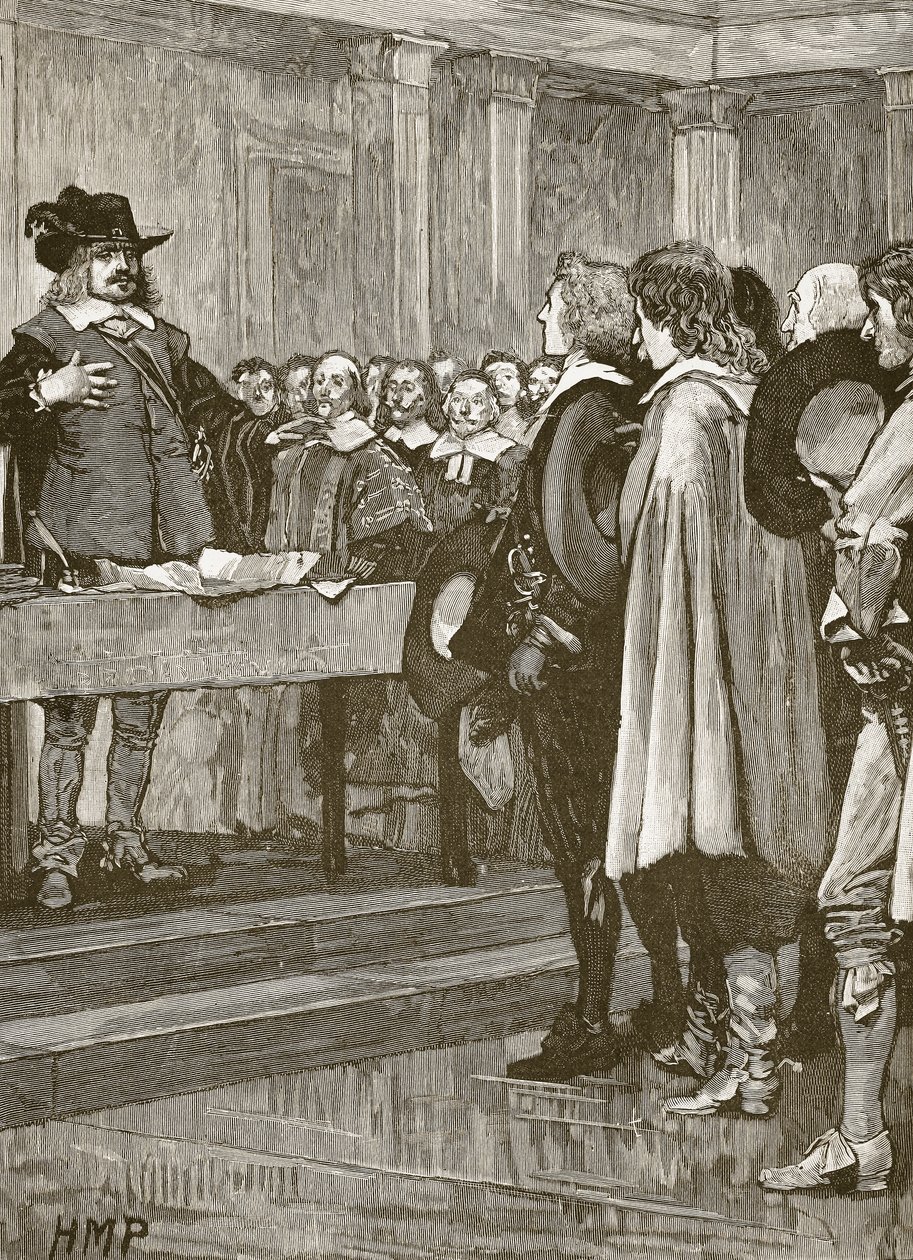 Cromwell vägrar kronan, illustration från Cassells Illustrated History of England (sepiafoto) av English School