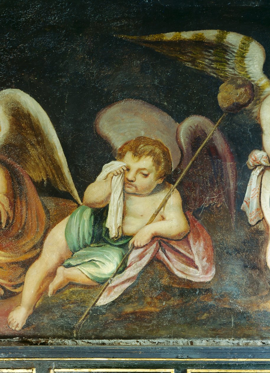 Gråtande kerub, detalj av frisen i himmelrummet (olja på duk) av English School
