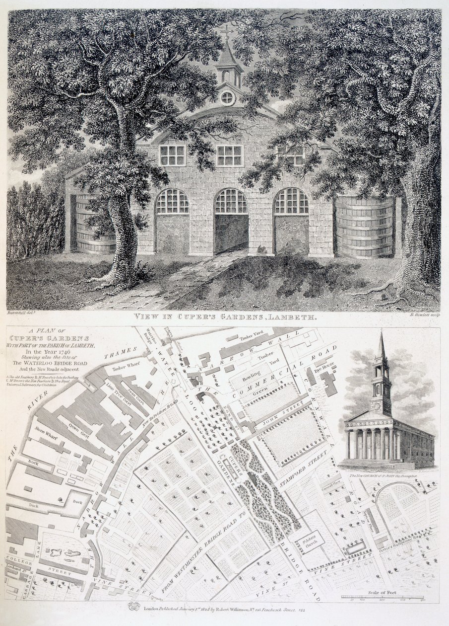 Cupers Gardens, Lambeth, graverad av Bartholemew Howlett, 1746 av English School