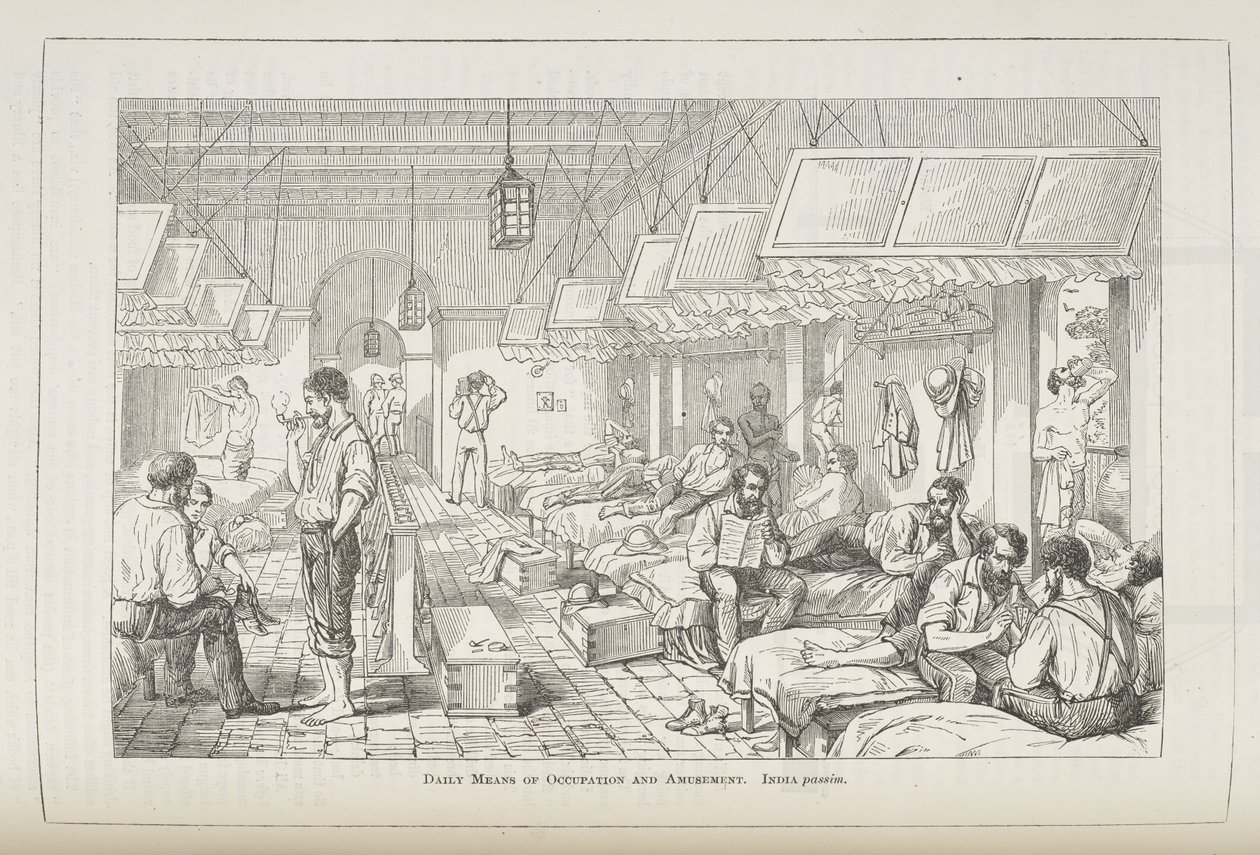 Dagliga medel för sysselsättning och nöjen. Indien passim, från "Report of the Commissioners / Royal Commission on the Sanitary State of the Army in India" av English School