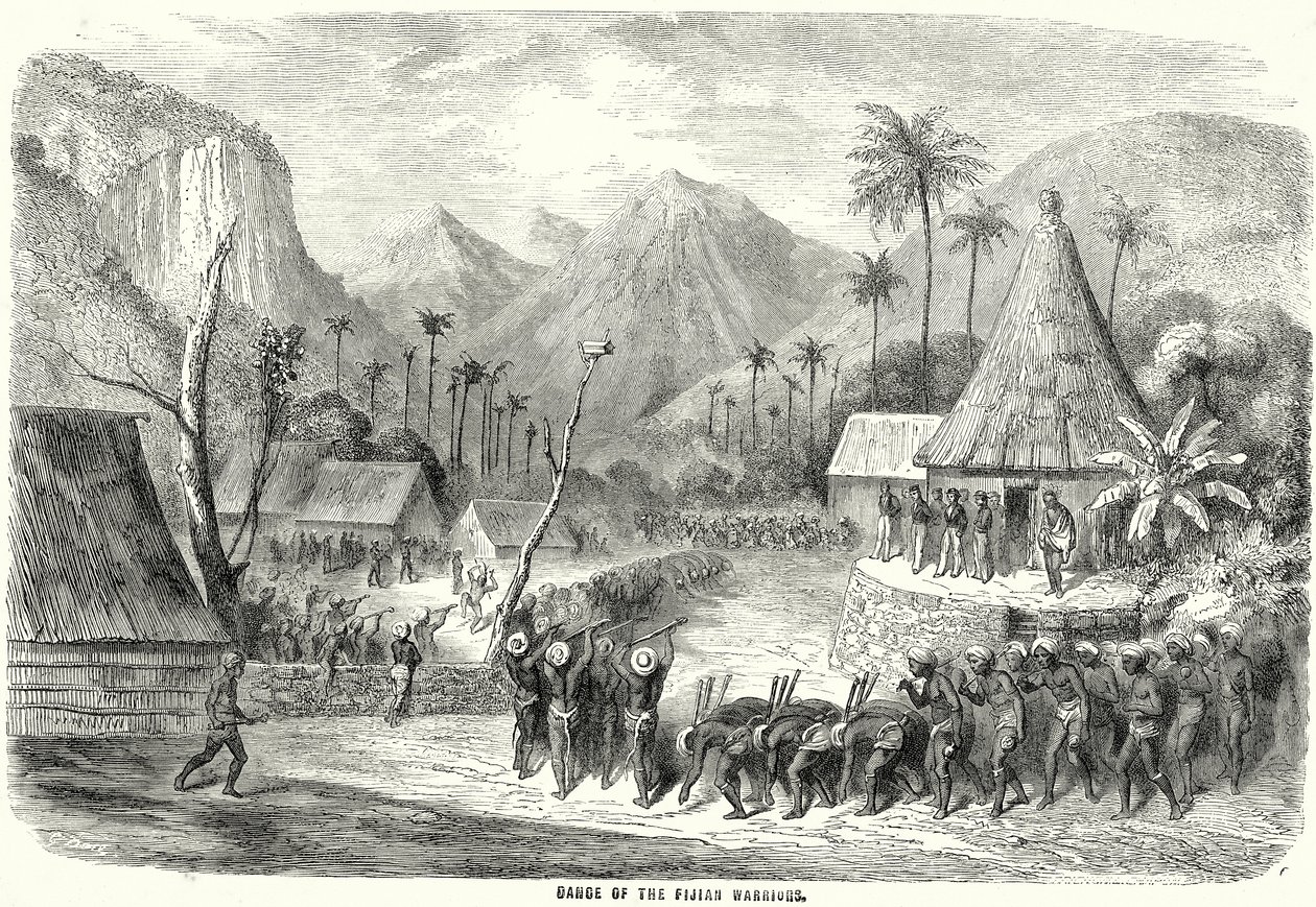 De fijianska krigarnas dans (gravyr) av English School