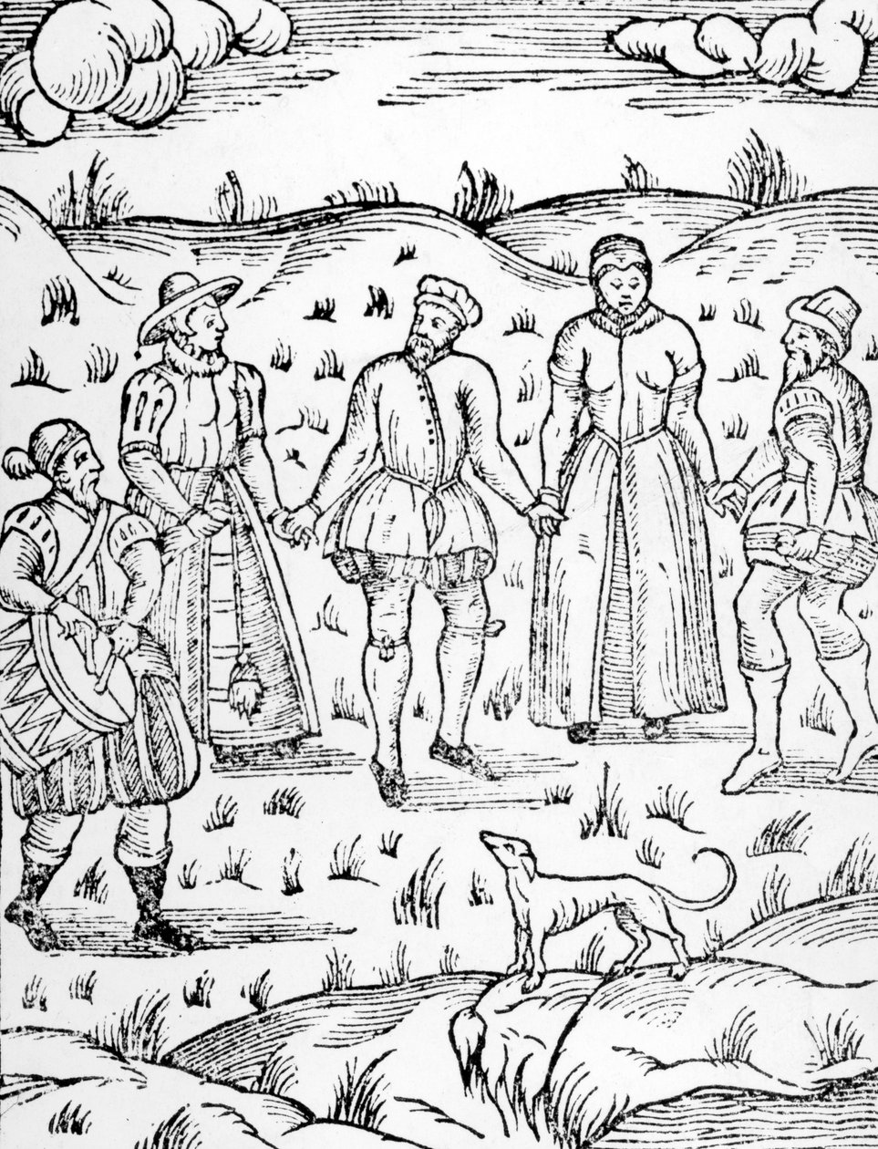 Dancing with a Drummer, från The Doome warning all men to the Judgment av Stephen Bateman, 1581 av English School