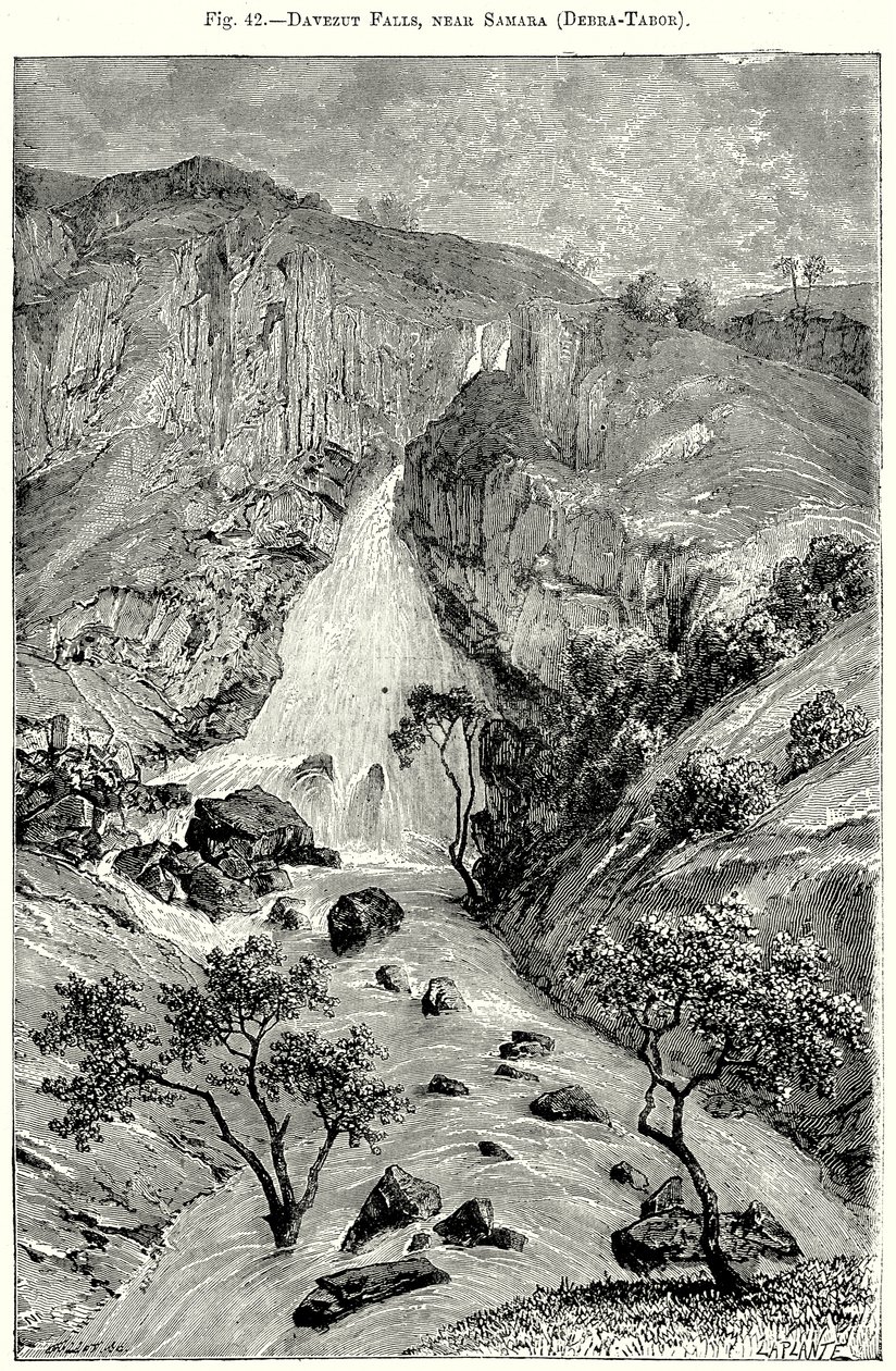 Davezut Falls, nära Samara (Debra-Tabor) (gravyr) av English School