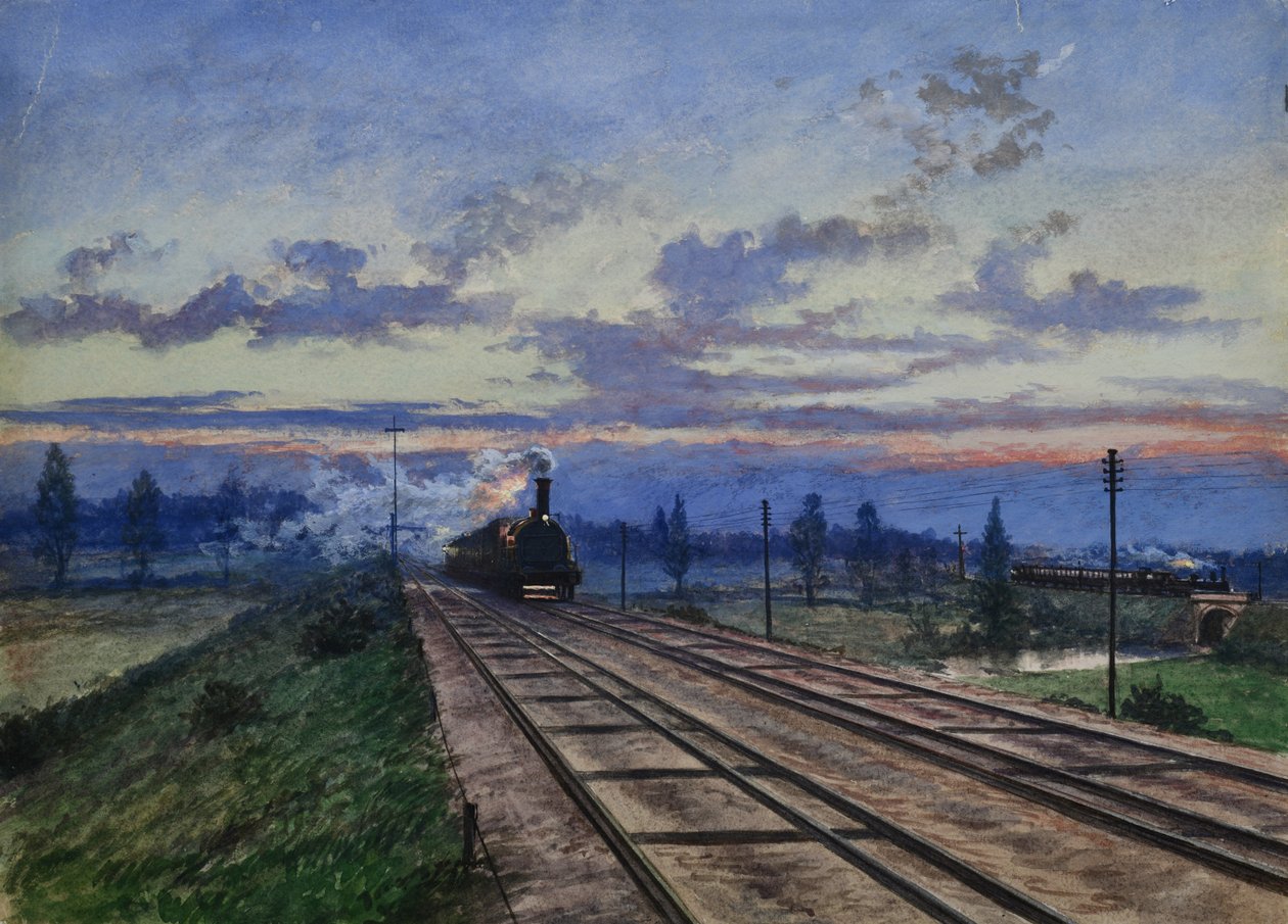 Dawn near Reading, 1870 (wc på papper) av English School
