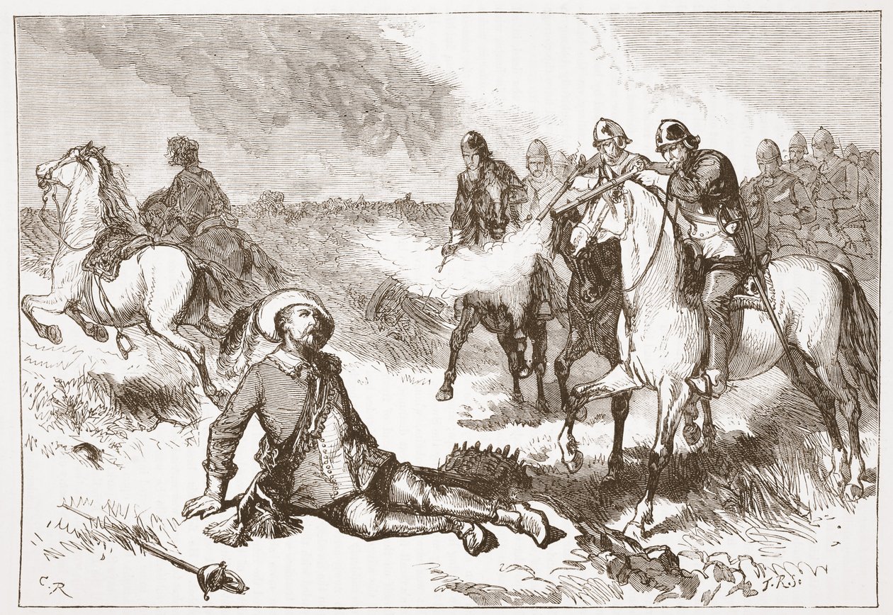 Död av Gustavus Adolphus, illustration från The History of Protestantism av James Aitken Wylie (1808-1890), pub. 1878 av English School