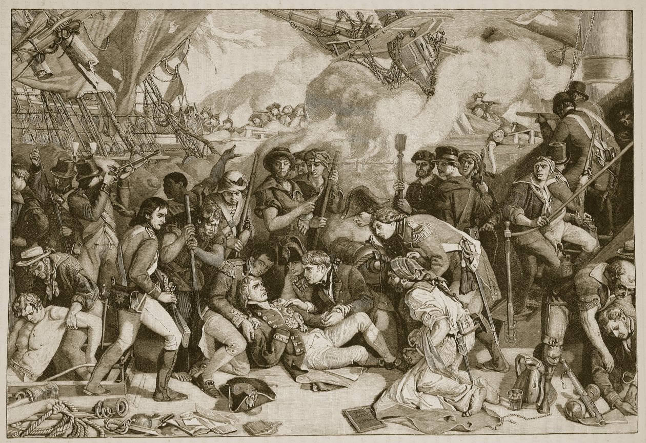 Death of Nelson, illustration från Cassells Illustrated History of England (sepiafoto) av English School