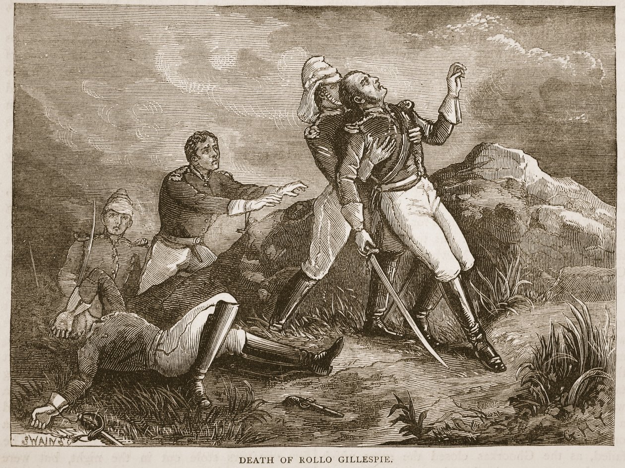 Rollo Gillespies död, illustration från Cassells Illustrated History of India av James Grant, pub. 1879 av English School