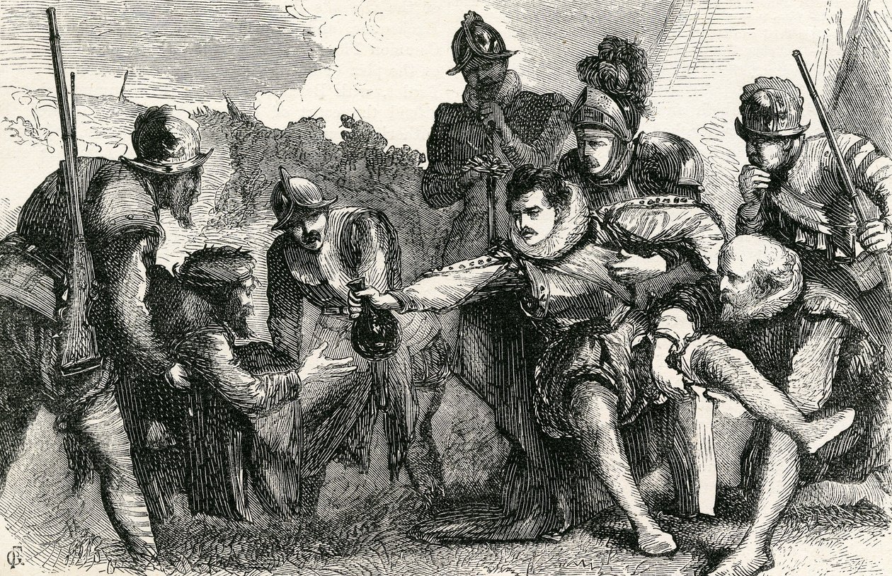 Sir Philip Sidneys död i slaget vid Zutphen, 1865 av English School
